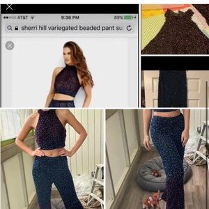 Sherri Hill Black and Blue Beaded Jumpsuit